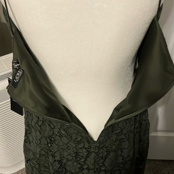 Lauren Ralph Lauren green lace sleeveless midi dress size 14 - Picture 3 of 5